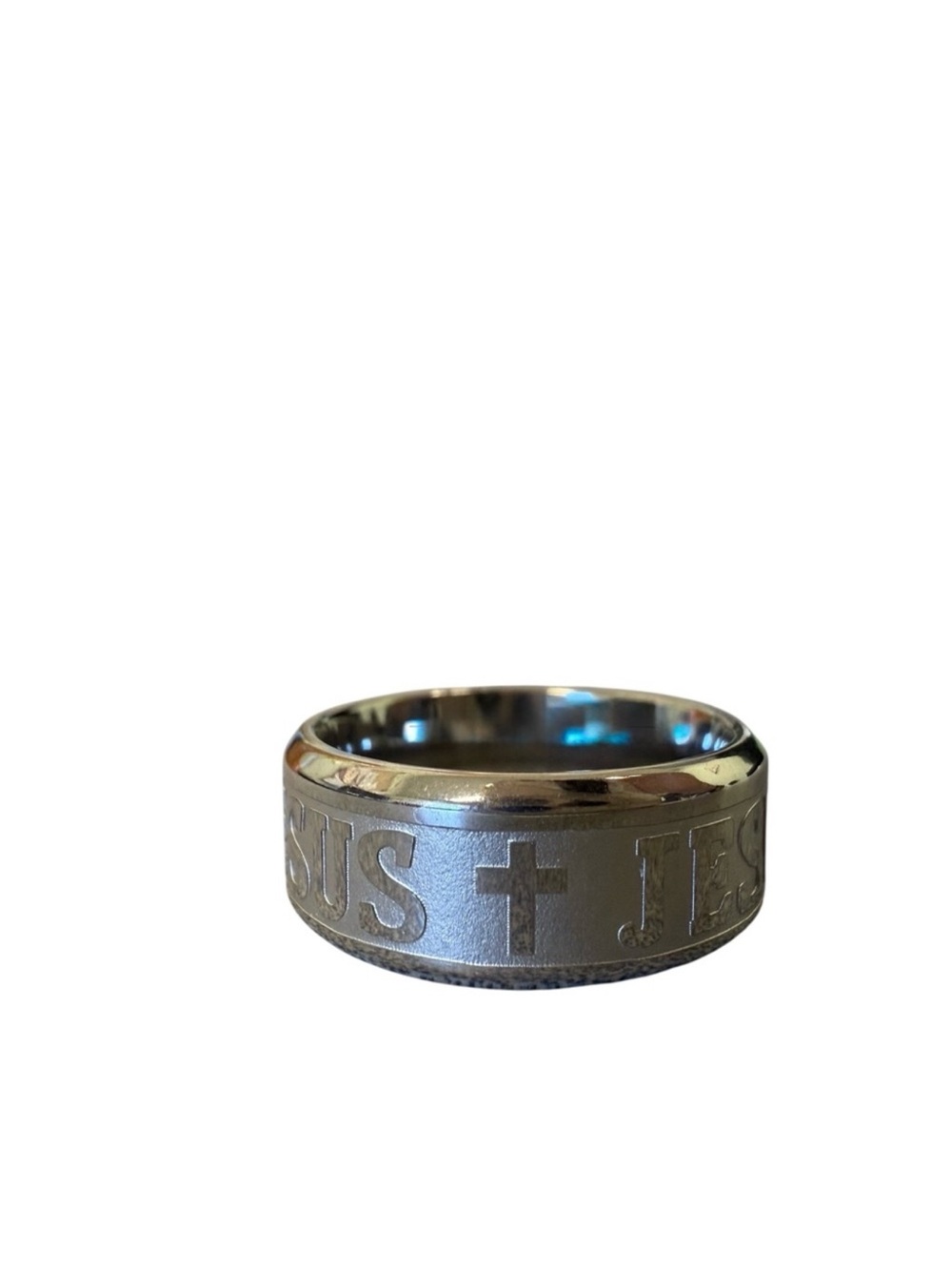 Christian Jesus Engraved Stainless Steel Ring Cross Band Unisex sizes 6-12